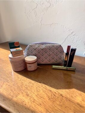Patterned Lavender Cosmetic Pouch with Skincare & Makeup